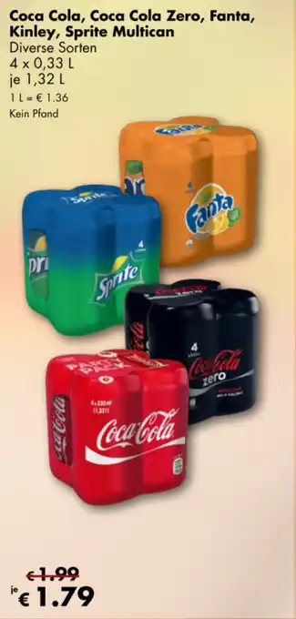TRAVEL FREE Coca Cola, Coca Cola Zero, Fanta, Kinley, Sprite Multican 4 x 0,33L nabídka