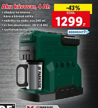 Lidl Parkside Aku kávovar, 4 Ah vhodný na mletou kávu a kávové sácky nabídka