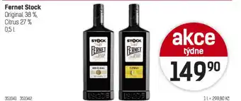Stock fernet original 38% Citrus 27% 0,5l