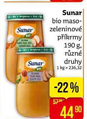 Teta Sunar bio maso- zeleninové příkrmy 190 g, různé druhy nabídka