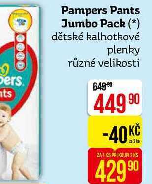 Teta Pampers pants jumbo pack (*) dětské kalhotkové plenky různé velikosti nabídka