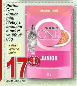 Purina one junior mini filetky s lososem a mrkví ve šťávě 85g