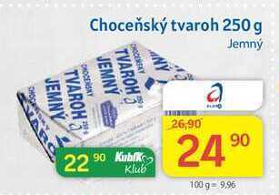 Kubík potraviny Choceňská mlékárna choceňský tvaroh jemný 250 g nabídka