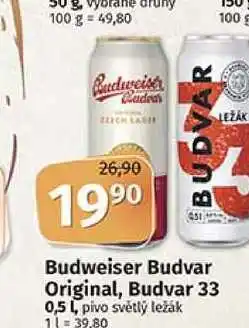 Coop Budweiser budvar original, budvar 33 0,5 l, pivo světlý ležák nabídka