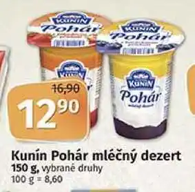 Coop Kunín pohár mléčný dezert 150 g, vybrané druhy nabídka
