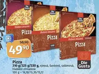 Coop Dle gusta pizza 310 g/325 g/330 g, sýrová, šunková, salámová, hluboce zmrazená nabídka