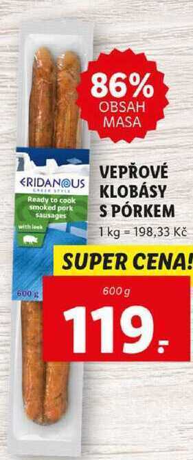 Lidl Vepřové klobásy s pórkem, 600 g nabídka