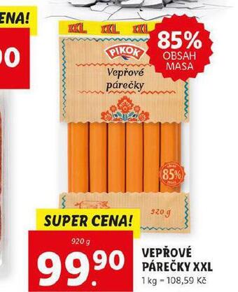 Lidl Vepřové párečky xxl nabídka