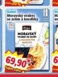 Norma Moravský vrabec se zelím a houskovými knedlíky nabídka