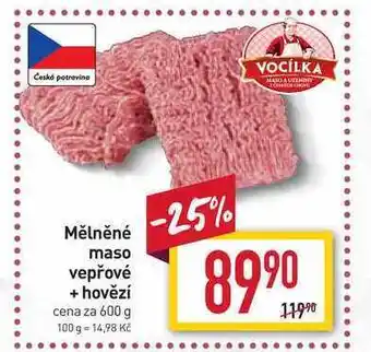 Billa Mělněné maso vepřové + hovězí cena za 600 g nabídka