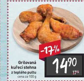 Billa Grilovaná kuřecí stehna z teplého pultu cena za 100 g nabídka