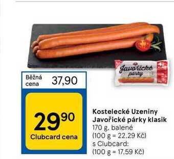 Tesco Kostelecké uzeniny javořické párky klasik 170 g) nabídka