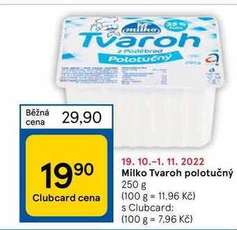 Tesco Milko tvaroh polotučný 250 g nabídka