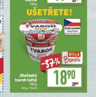 Billa Jihočeský tvaroh nabídka