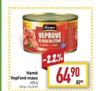 Billa Hamé vepřové maso nabídka