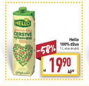 Billa Hello 100% džus nabídka