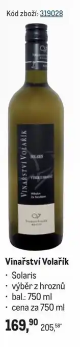 Makro vinařstvi volařík solaris výbéř z hroynú 750 ml nabídka