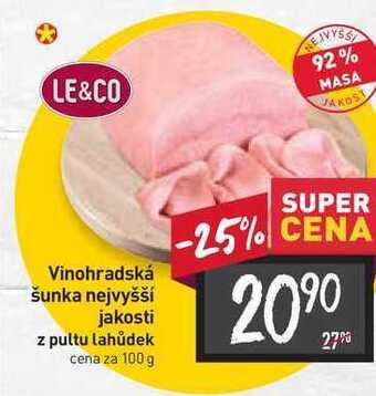 Billa Vinohradská šunka nejvyšší jakosti z pultu lahůdek cena za 100 g nabídka