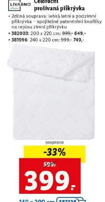 Lidl Celoroční prošívaná přikrývka 200 x 220 cm nabídka