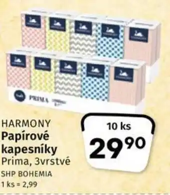 Harmony Papírové kapesníky 3vrstvé 10 ks
