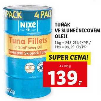 Lidl Tuňák ve slunečnicovém oleji, 4x 185 g nabídka