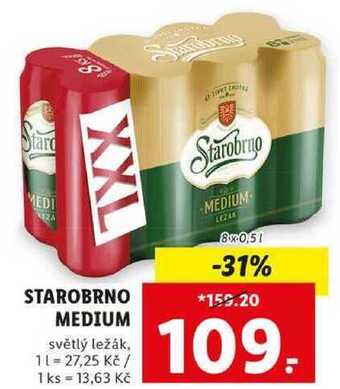 Lidl Starobrno medium, 8x 0,5 l nabídka