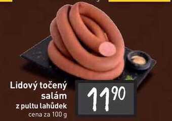 Billa Lidový točený salám z pultu lahůdek cena za 100 g nabídka