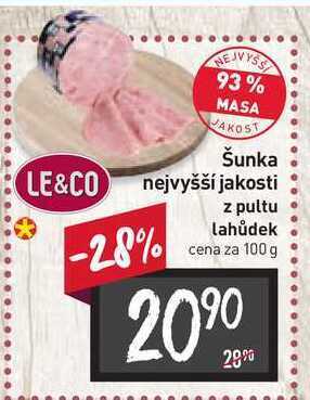 Billa Šunka nejvyšší jakosti z pultu lahůdek cena za 100 g nabídka