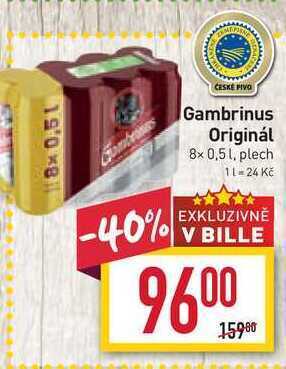 Billa Gambrinus originál 10 pivo výčepní světlé 8 x 0,5l, plech nabídka