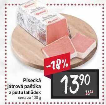 Billa Písecká játrová paštika z pultu lahůdek cena za 100 g nabídka