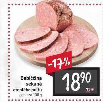 Billa Babiččina sekaná z teplého pultu cena za 100 g nabídka