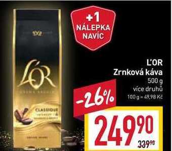 Billa L'or zrnková káva 500 g nabídka