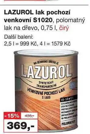 Barvy a laky drogerie Lazurol lak pochozí venkovní s1020, polomatný lak na dřevo, 0,75l, čirý nabídka
