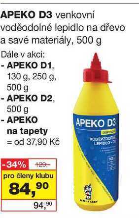 Barvy a laky drogerie Apeko d3 venkovní voděodolné lepidlo na dřevo a savé materiály, 500 g nabídka