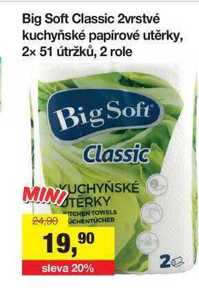 Šlak Big soft classic 2vrstvé kuchyňské papírové utěrky, 2x 51 útržků, 2 role nabídka
