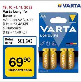 Tesco Varta longlife baterie aa nebo aaa, 4 ks nabídka