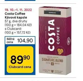 Tesco Costa coffee kávové kapsle 57 g nabídka
