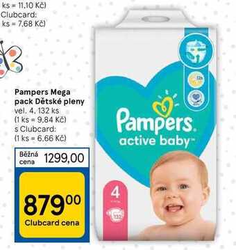 Tesco Pampers mega pack dětské pleny vel. 4. 132 ks nabídka