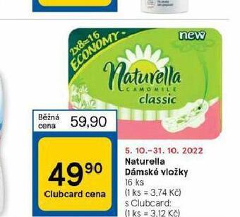 Tesco Naturella dámské vložky nabídka