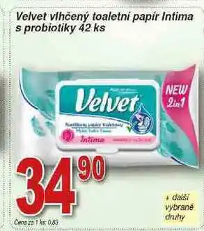 Hruška Velvet intima vlhčený toaletní papír s probiotiky 42 ks nabídka