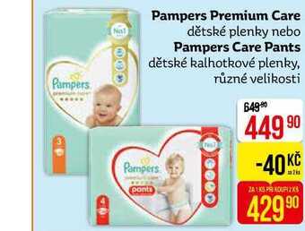 Teta Pampers premium care dětské plenky nebo pampers care pants dětské kalhotkové plenky, různé velikosti nabídka