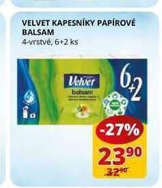 Flop Velvet kapesníky papírové balsam 4-vrstvé, 6+2 ks nabídka
