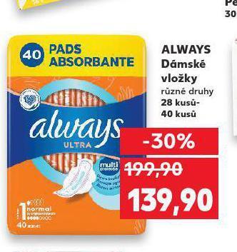 Kaufland Always dámské vložky nabídka