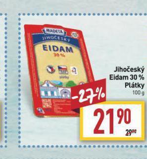Billa Jihočeský eidam 30% plátky nabídka