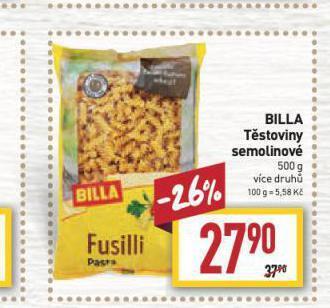 Billa Billa těstoviny semolinové nabídka