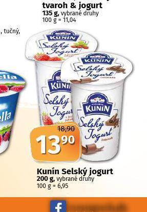 Coop Kunín selský jogurt nabídka
