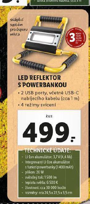 Lidl Led reflektor s powerbankou nabídka