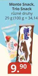 Potraviny CZ Monte snack, trio snack různé druhy 29 g nabídka