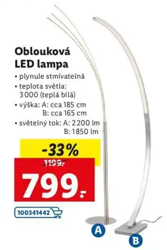 Lidl Livarno home oblouková LED lampa A-185cm 2200lm/B-165cm 1850lm nabídka
