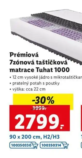 Lidl Livarno home prémiova 7zonová taštičková materace Tuhat 1000 90x2000cm nabídka
